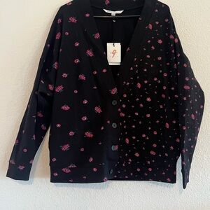 The Nines by HATCH Black Cardigan with Pink Floral Accents